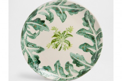 Piatto da portata con foglie maiolica