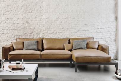 Contemporary sofa / leather / wooden  / indoor