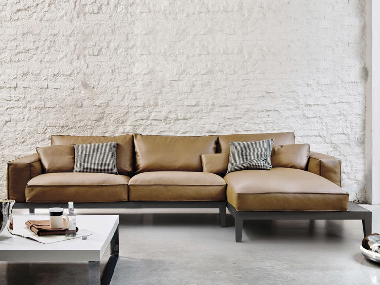 Contemporary sofa / leather / wooden  / indoor