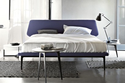 Double bed / contemporary / with upholstered headboard / upholstered