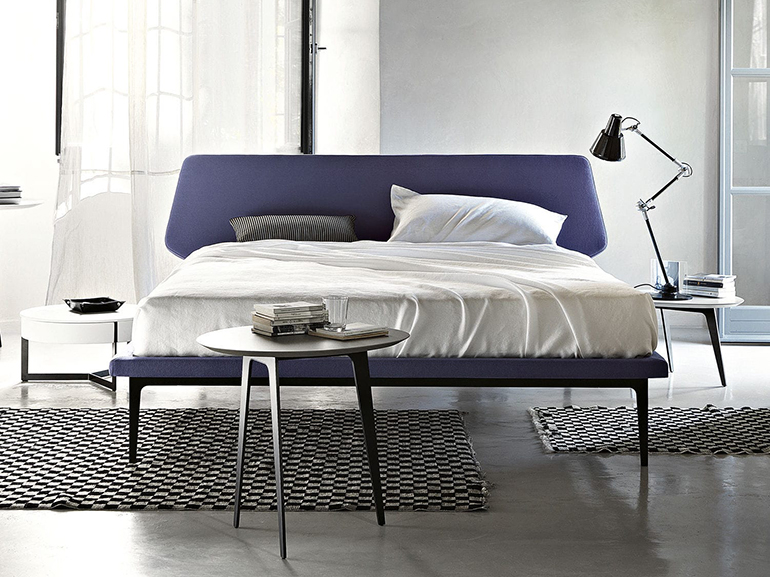 Double bed / contemporary / with upholstered headboard / upholstered