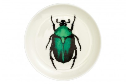 Il piatto è decorato con uno scarabeo smeraldo