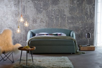 Double bed / contemporary / upholstered