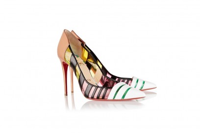 CHRISTIAN LOUBOUTIN Bandy 100 striped leather and PVC pumps_NET