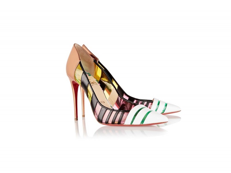 CHRISTIAN LOUBOUTIN Bandy 100 striped leather and PVC pumps_NET