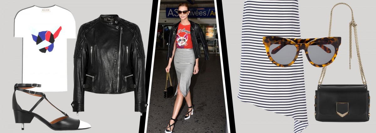 cover tshirt con gattino e gonna a righe Karlie Kloss dekstop