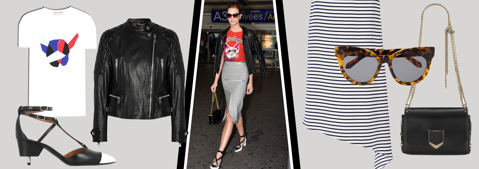 cover tshirt con gattino e gonna a righe Karlie Kloss dekstop