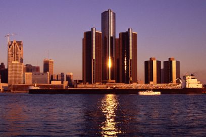 Skyscrapers by the water in Detroit
