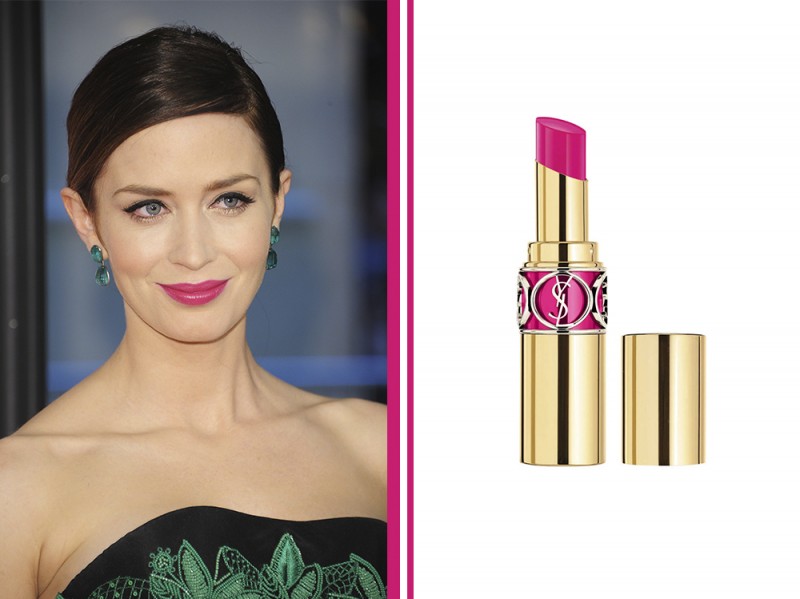 rossetto-fucsia-star-Emily-Blunt-Glossy-Fuchsia-ysl-rouge-volupte-shine-oil-in-stick-fuchsia-stiletto