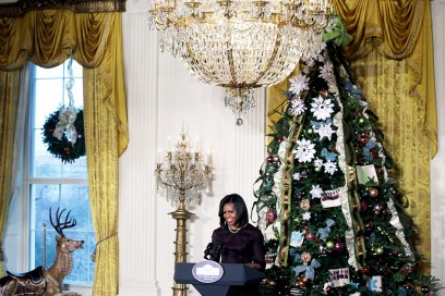First Lady Michelle Obama Hosts Military Families For Viewing Of White House Holiday Decorations