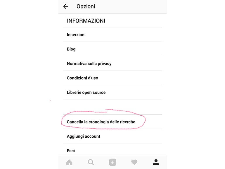 cronologia ricerche instagram