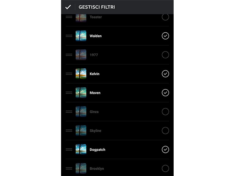 gestire filtri instagram