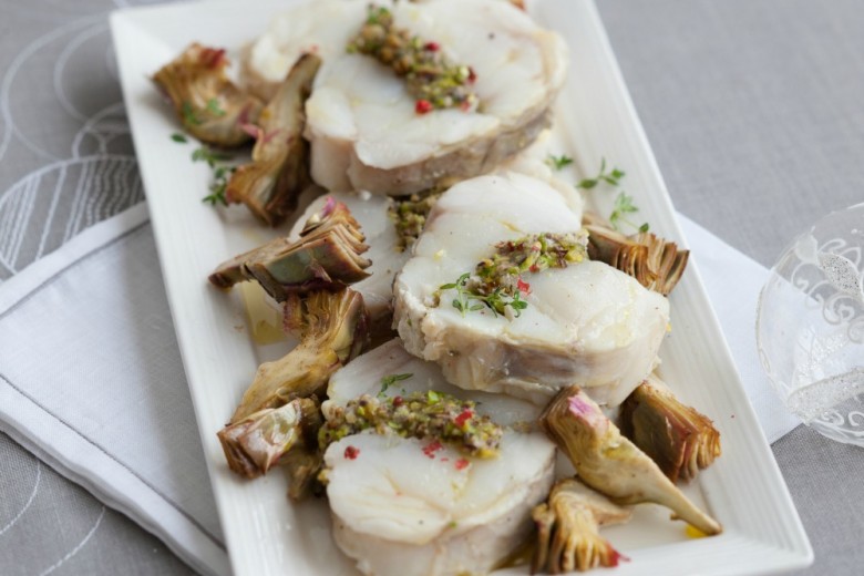 Coda di rospo al forno con carciofi