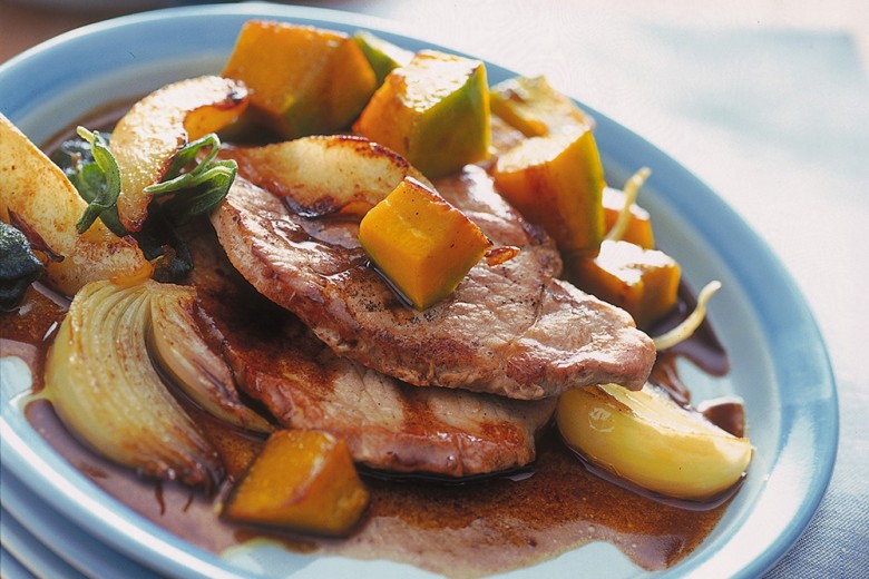 Fettine di maiale con pere e zucca