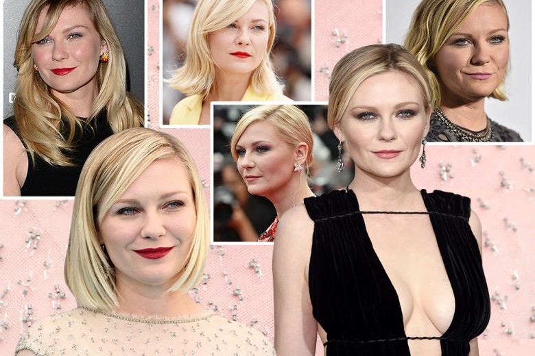 Kirsten Dunst beauty look: labbra rosse e sopracciglia in primo piano