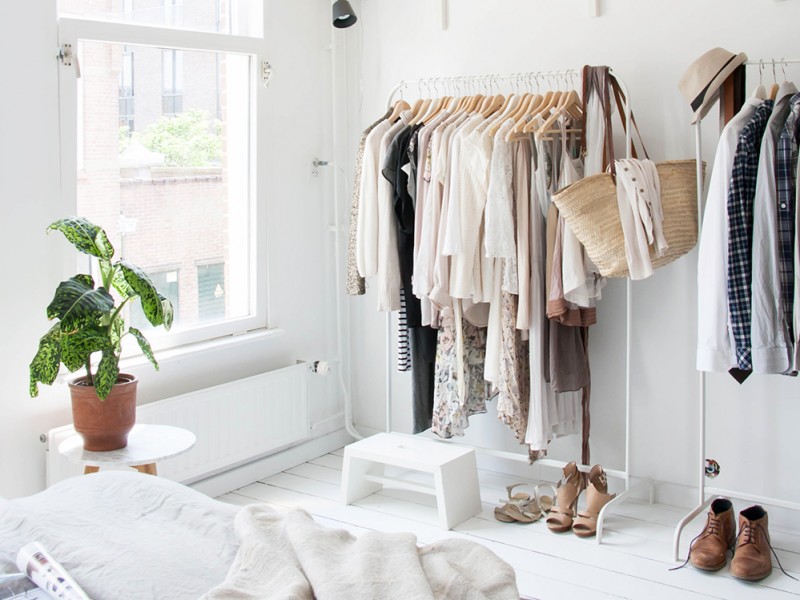 clothing rack in bedroom Dark Hardwood  Throws Lamp Bases