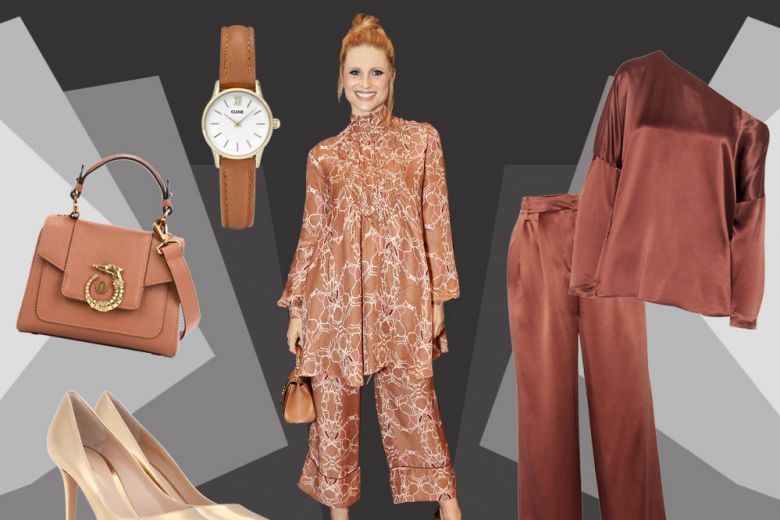 Michelle Hunziker: il look con completo in seta chic