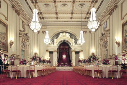 The Ballroom of Buckingham Palace set up