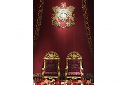 The Ballroom of Buckingham Palace set up