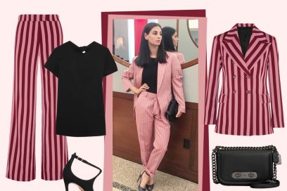 Francesca Chillemi: completo gessato con un tocco pink