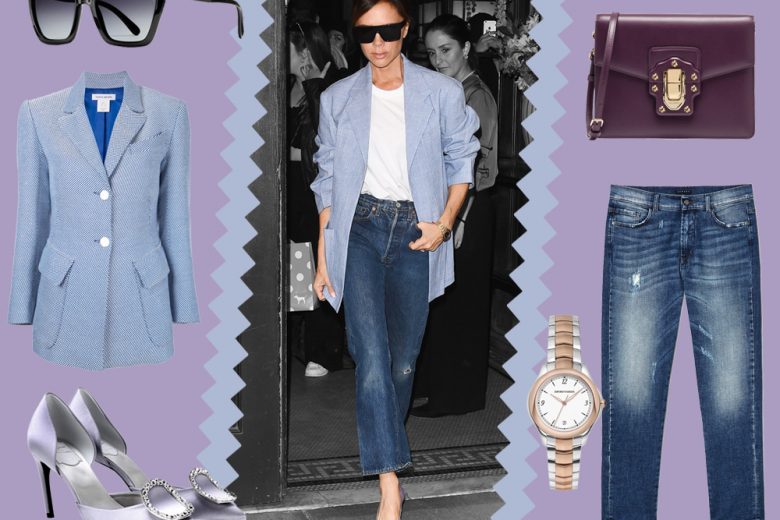 Victoria Beckham: blazer maschile, jeans e tacchi alti