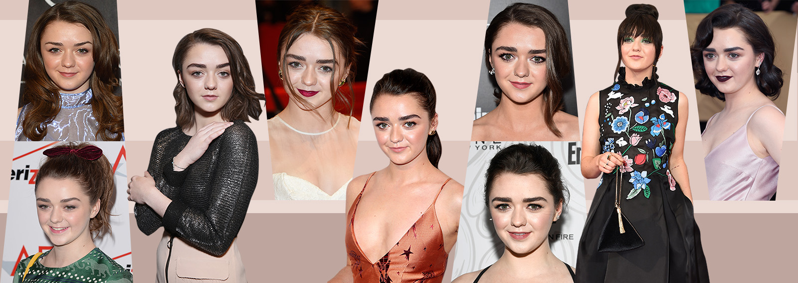 maisie williams evoluzione beauty look trucco capelli collage_desktop