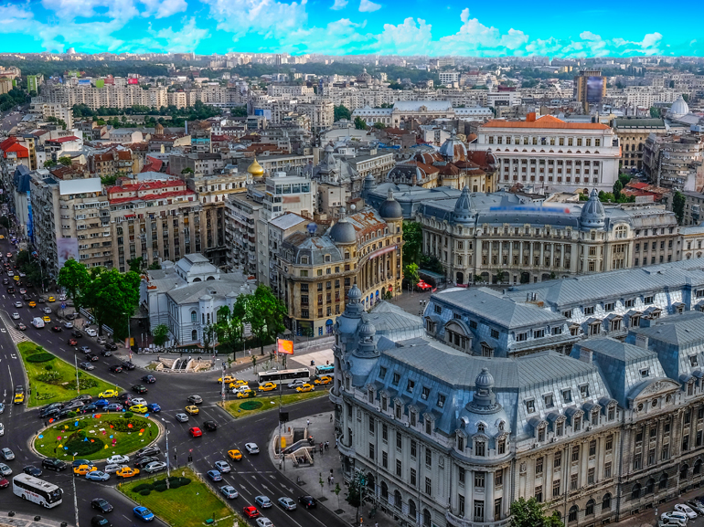 Aerial Panorama over Bucharest, Romania.