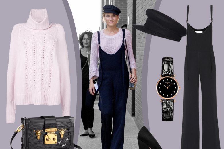Diane Kruger: jumpsuit e basco in versione “french look”