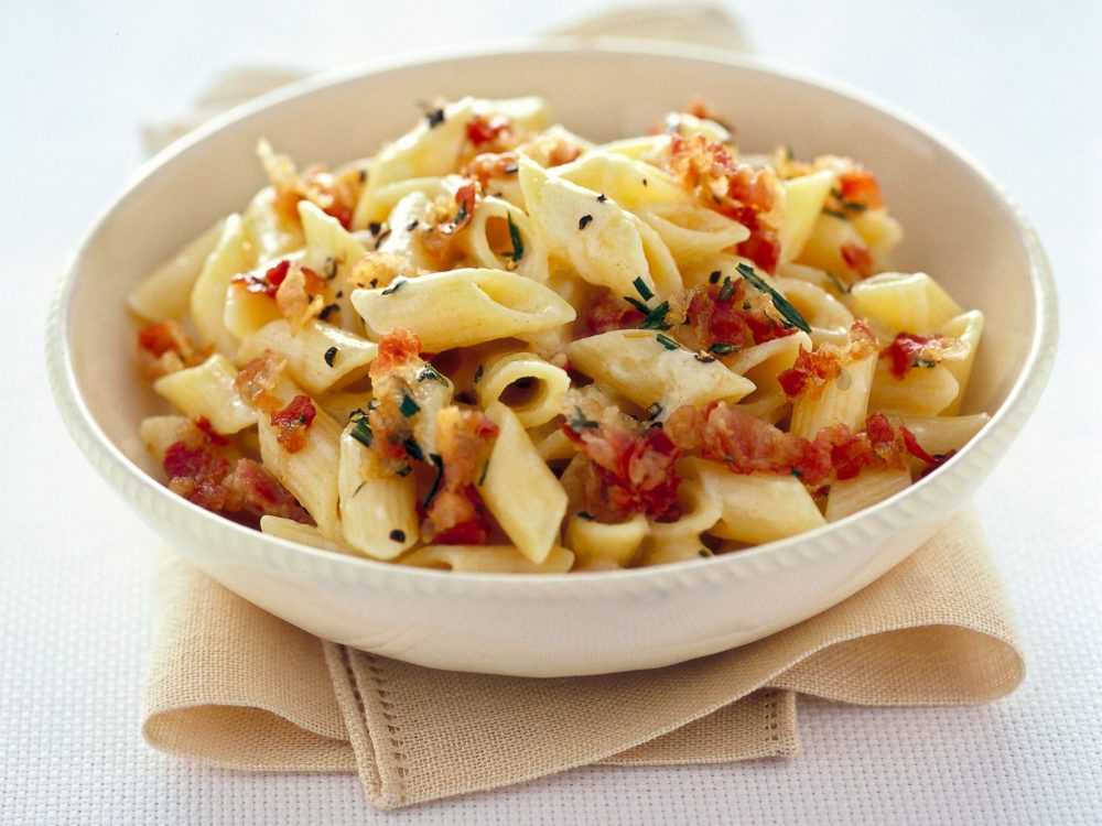 Penne al mascarpone e pancetta