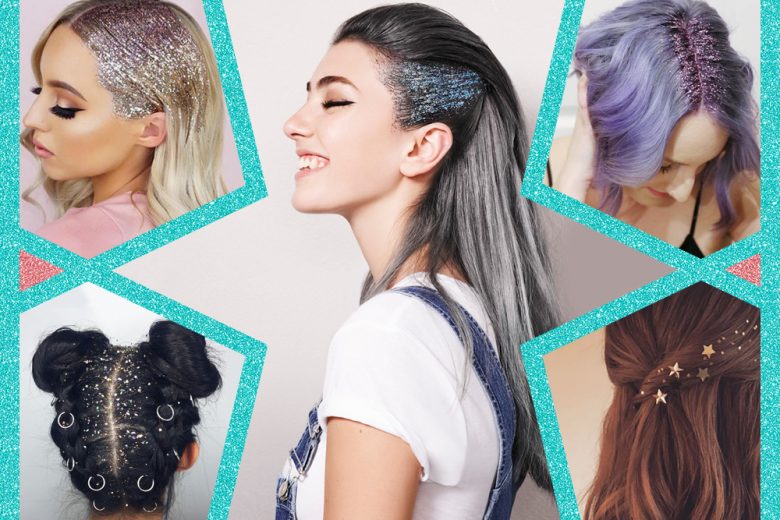 Shimmering glitter hair: le acconciature capelli glitterati per i party