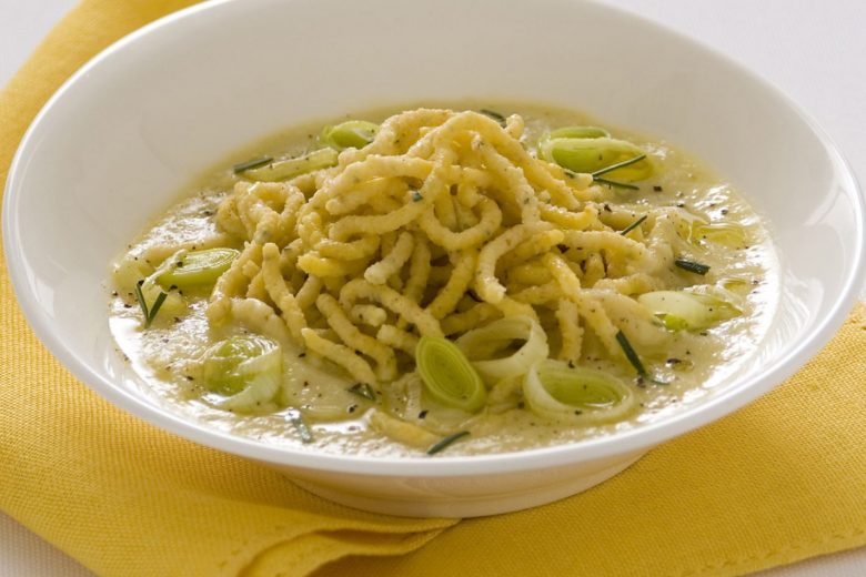 Passatelli asciutti con crema di porri