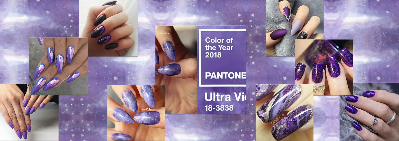 Nail art 2018 le unghie Ultra Violet nel colore dell'anno collage_desktop
