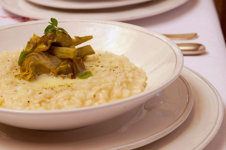 Risotto ai carciofi e fonduta di formaggio