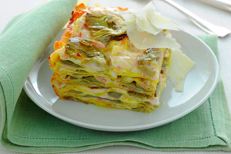 Lasagne al forno con carciofi e prosciutto