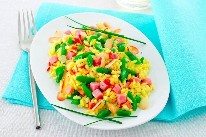 Riso giallo con prosciutto cotto e fagiolini