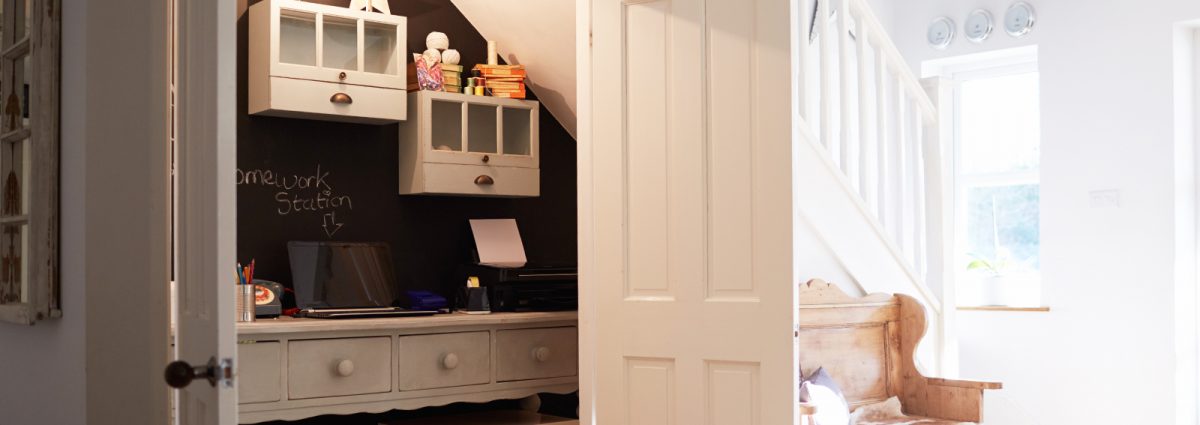 Under Stairs Home Office In Contemporary Family Home
