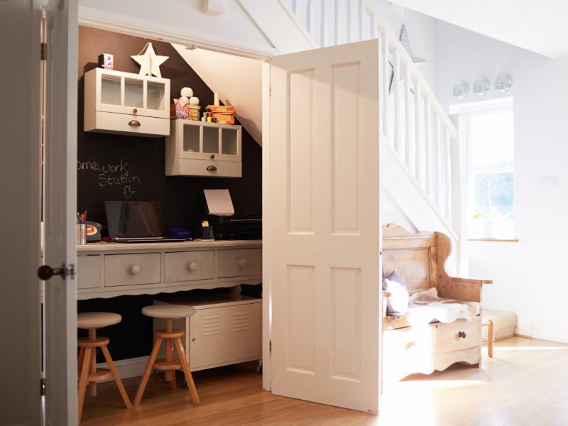 Under Stairs Home Office In Contemporary Family Home