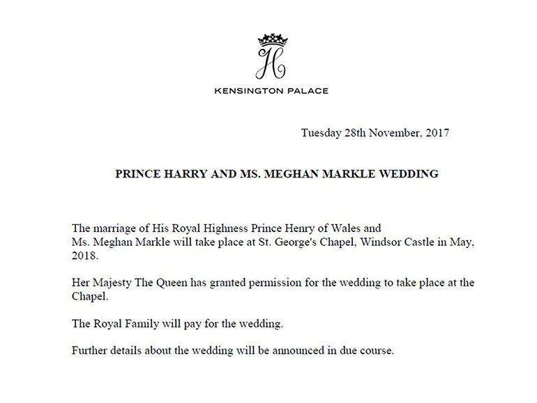 annuncio matrimonio harry meghan markle