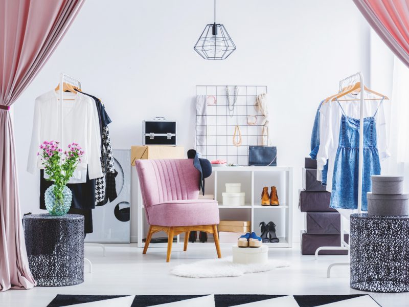 Pink chair in dressing room