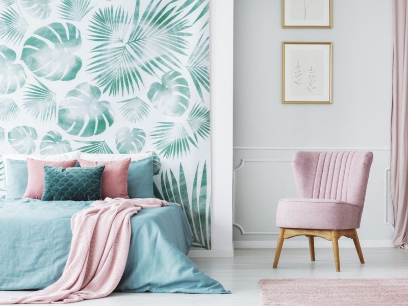 Comfortable pale pink upholstered chair