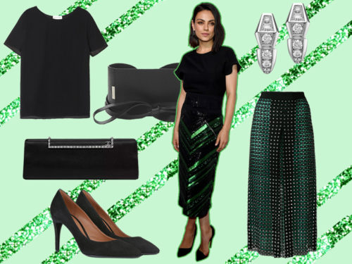 Mila Kunis: il look con gonna di paillettes da copiare