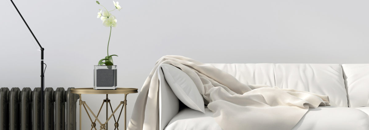 living room with white sofa