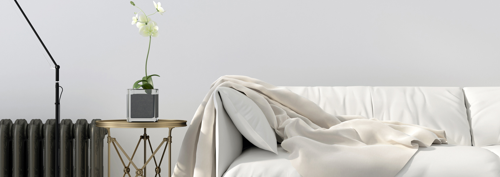 living room with white sofa