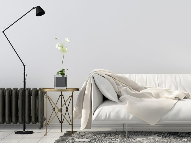 living room with white sofa