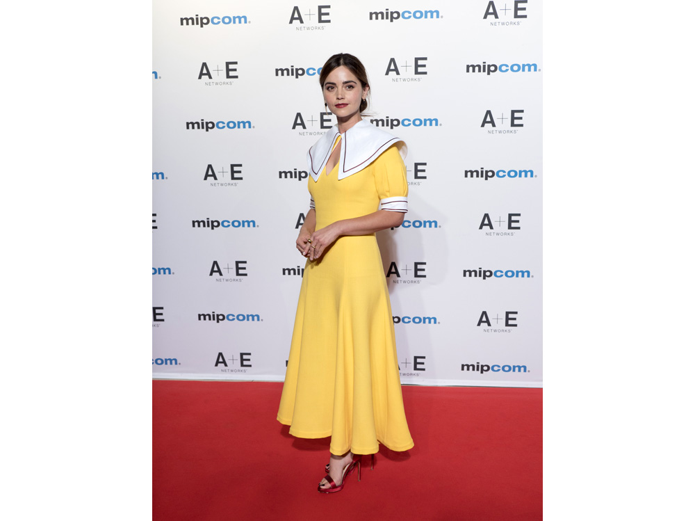 Jenna-Coleman-in-Emilia-Wickstead-getty