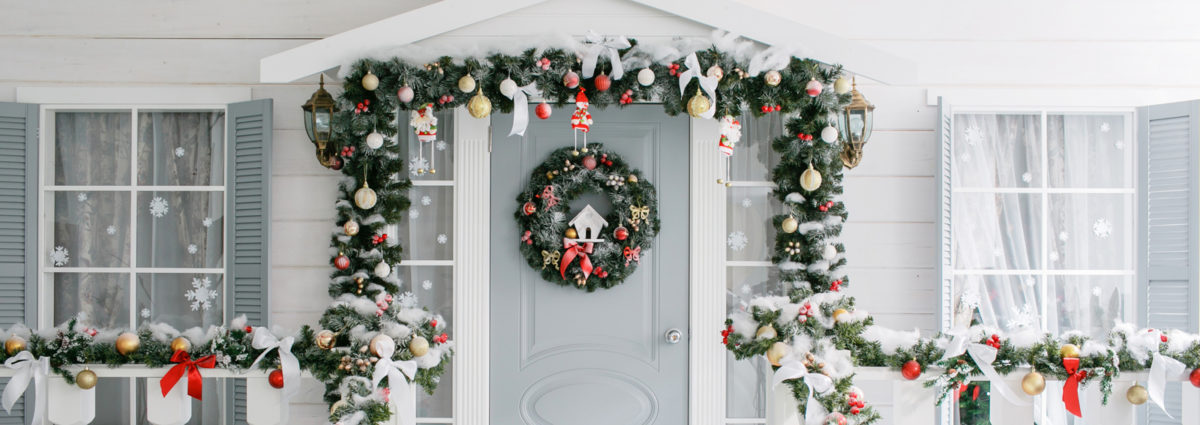 Christmas morning. classic luxury apartments with a white fireplace, decorated