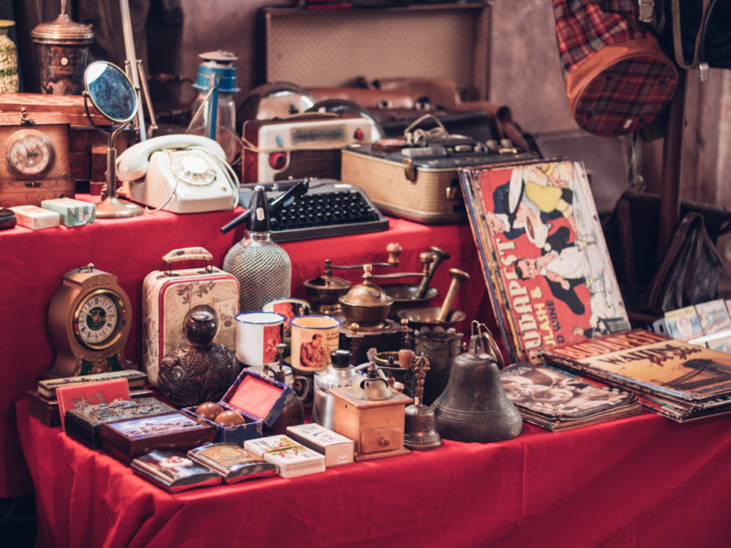 Small group of vintage objects in a flea market