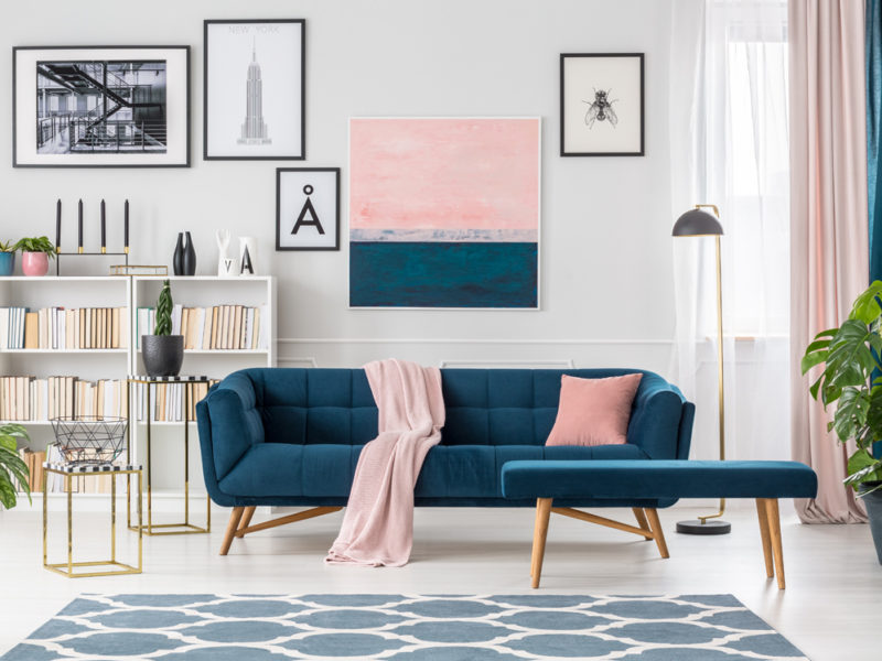Blue elegant living room interior