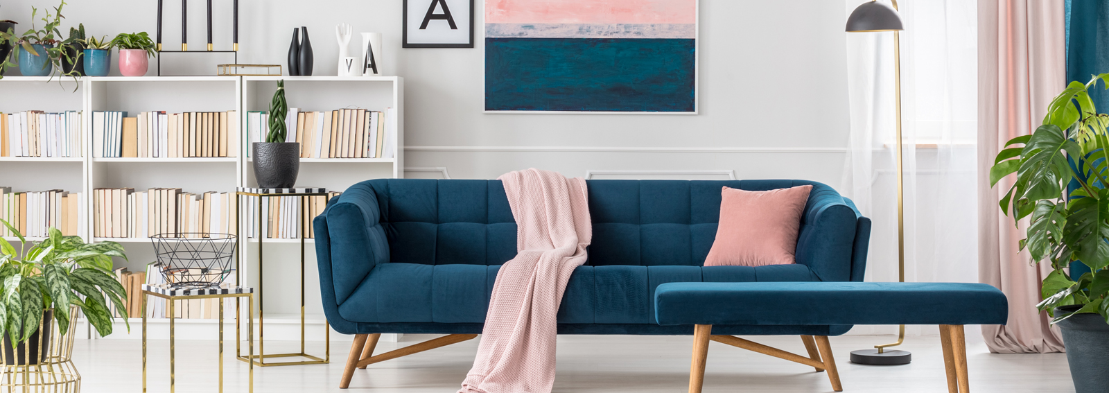 Blue elegant living room interior