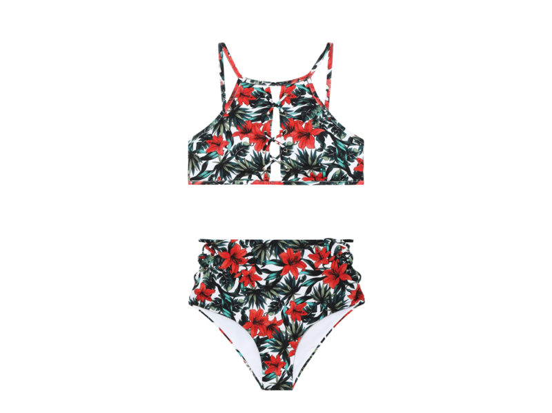 Freebily Costume Intero Da Bagno Per Bambina Con Stampa Floreale - Modello Monokini Asimmetrico Con Spalla Scoperta, Taglia 15-16 Anni, Colore Nero